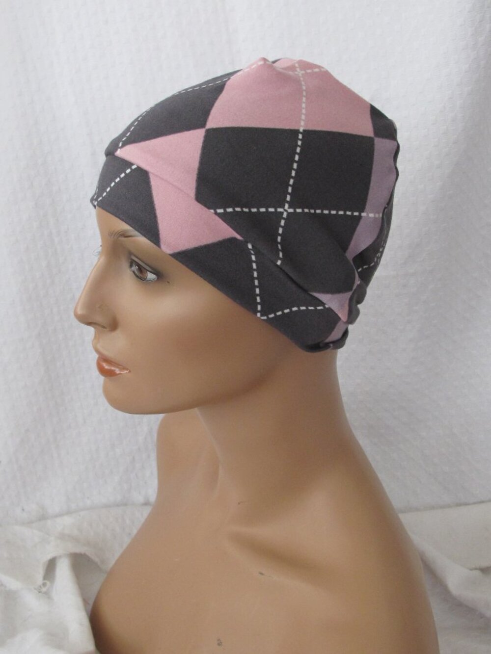 Handmade Argyle Print Messy Bun/Ponytail Hat